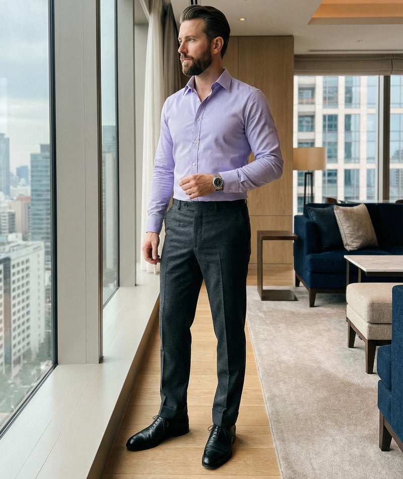 Beninos Men's Dress Shirts Solid Long Sleeve Texture Formal Shirt Business Casual Button Down Shirts (C455 Purple, S) - Image 4